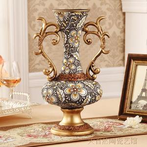 欧式高档家居饰品花瓶摆件 复古奢华树脂装饰摆件 新房客厅花器