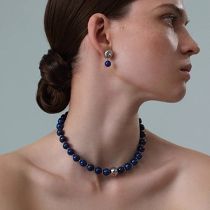 小众设计蓝色青金石串珠项链女欧美时尚复古通勤新中式颈链磁吸扣