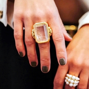 法国小众大颗方形天然水晶戒指夸张粉色方糖宝石扳指中古vintage
