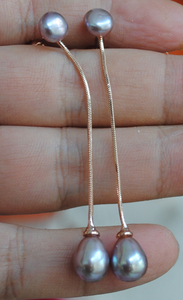上下两层天然珍珠耳环耳线玫瑰金软链8-9mm7-8mm跑量一对的价格