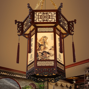 中式古典实木宫灯六角宫廷灯笼酒店茶楼别墅寺庙长廊灯工程灯定做