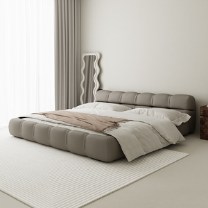意大利头层牛皮白色皮床现代简约大床北欧实木软包双人床泡芙床