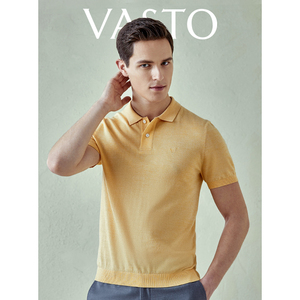VASTO/华斯度夏季新品短袖T恤黄色针织商务休闲POLO衫中年男士