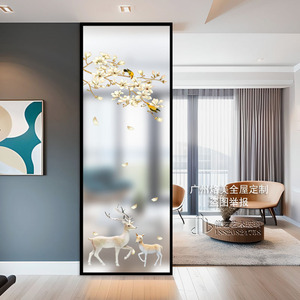 艺术玻璃隔断定制客厅屏风现代简约轻奢玄关钢化工艺钛镁合金边框
