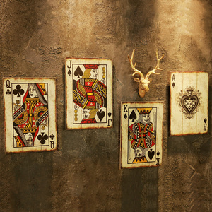 美式复古创意麻将扑克牌木板画酒吧网咖餐厅墙壁个性创意背景装饰