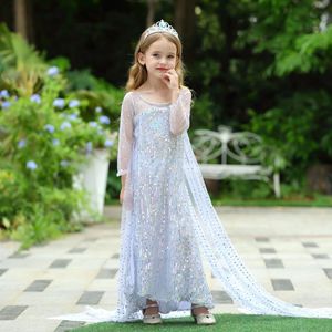 艾 沙公主裙白色bling裙子女童亮片拖尾长裙六一表演走秀礼服3岁