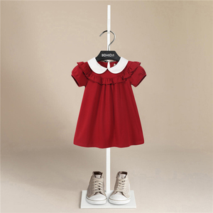女童红色连衣裙夏装新款宝宝周岁生日裙儿童姐妹装纯棉短袖公主裙