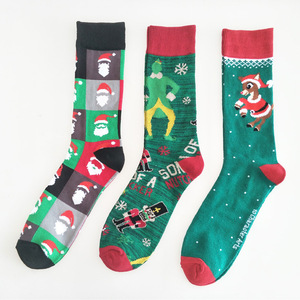 欧美潮牌创意男士中筒袜 潮流运动袜 卡通麋鹿圣诞老人雪人棉袜子