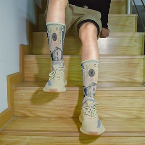 3D个性袜子美元元素印花欧美风街头潮流搭配长袜创意直筒男女袜潮