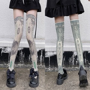 3D个性袜子美元元素印花欧美风街头潮流搭配长袜创意休闲过膝女袜