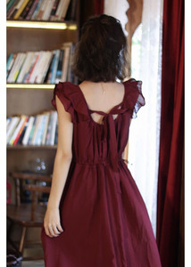 夏季法式复古无袖红色连衣裙仙女小个子露背森系纯欲赫本风长裙子