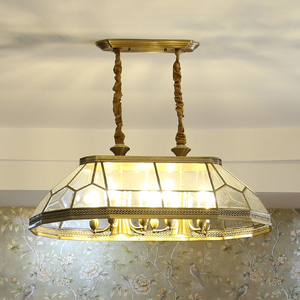 奥施洛餐厅灯 欧式全铜复古个性创意吊灯长方形简约现代艺术灯饰