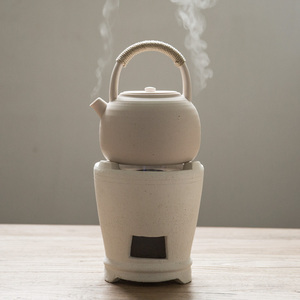手工日本白泥提梁煮茶壶 炭炉陶土砂铫普洱煮茶器 电陶炉烧水壶