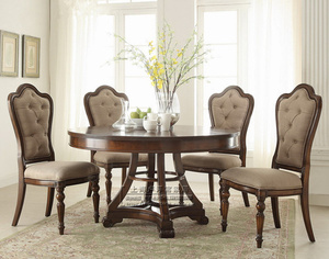 美式乡村实木餐桌椅组合 法式复古圆形餐桌咖啡桌复古客厅饭桌