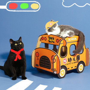 Tinypet小芥x得酷 幼儿园校车动物巴士双层猫抓板 瓦楞纸猫窝玩具