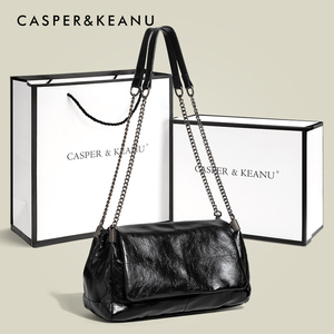 CASPER&KEANU包包女2024新款大容量通勤黑色链条流浪包斜挎单肩包