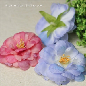 蓝色 茶花仿真绿植装饰小花朵diy手工渐变樱花绢布 直径7cm