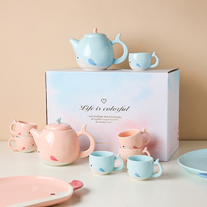 川岛屋卡通茶具套装家用客厅泡茶壶可爱陶瓷花茶壶茶杯韩式水壶