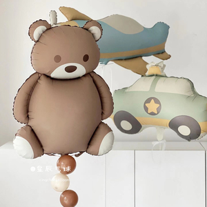 生日气球宝宝儿童周岁男孩女孩小熊汽车卡通铝膜场景布置道具