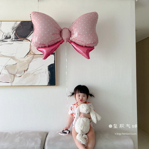 粉色蝴蝶结铝膜气球装饰女孩生日氛围感道具拍照周岁场景布置