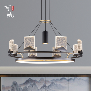 新中式全铜吊灯客厅灯中国风水晶导光创意茶室餐厅灯禅意卧室灯具
