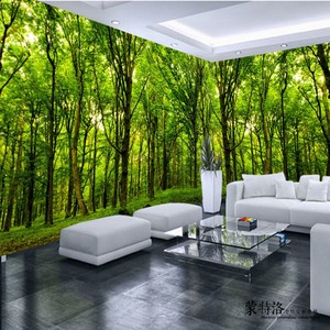 8d电视背景墙面装饰贴画3d立体墙贴卧室温馨自粘贴纸树林风景壁纸