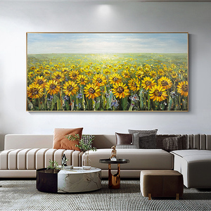 手绘油画横版向日葵挂画沙发背景墙装饰画向阳花壁画立体厚油刀画