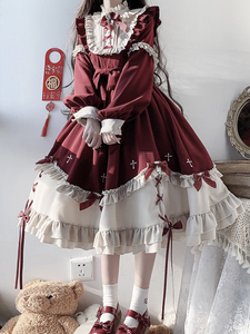 原创正版洛丽塔日常圣诞节红色过年新年战袍拜年冬季Lolita连衣裙