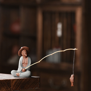 创意陶瓷人物姜太公钓鱼老翁摆件微景观渔翁水族流水器造景装饰品