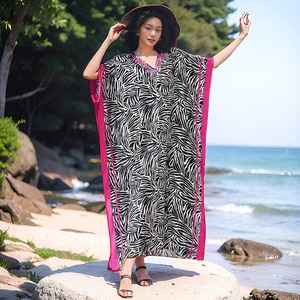 三亚泰国巴厘岛海边连衣裙亮色拼接宽松沙滩裙度假海滩豹纹长袍子