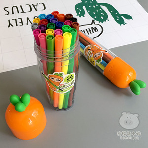 创意胡萝卜儿童12色水彩笔小学生宝宝幼儿园24彩色绘画笔桶装套装