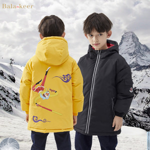 巴拉儿童派克羽绒服男童2021年新款洋气白鸭绒中长款冬季工装外套