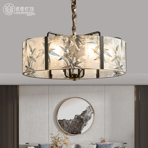 珐琅彩新中式现代简约餐厅卧室复古全铜圆形客厅灯创意设计师吊灯