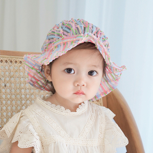 韩版婴儿遮阳防晒帽子夏季薄款女宝宝渔夫帽新生儿太阳帽凉帽调节