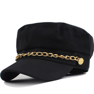 帽子新款女潮男士女士韩版鸭舌棒球帽 金色链条帽子海军帽平顶帽