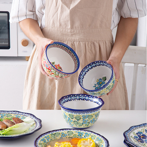 波兰陶瓷碗家用创意水果沙拉碗精致好看的吃饭碗个性成套碗盘餐具