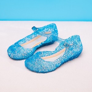 夏季女童塑料凉鞋爱莎公主水晶鞋女孩坡跟软底镂空洞洞鞋冰雪凉鞋