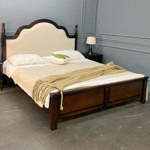 小美式床实木亚麻布靠背床原木简约轻奢软包木床 加厚静音高箱床