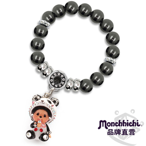 Monchhichi/萌趣趣饰品10mm银黑色仿珍珠隔珠手链女礼物B061-C08