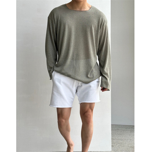 MRDONG韩国男装代购轻薄亚麻混纺慵懒风针织防晒落肩宽松长袖T恤