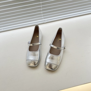 悦薇真皮女鞋高品质银色小众女2024新款晚风气质名媛玛丽珍小单鞋