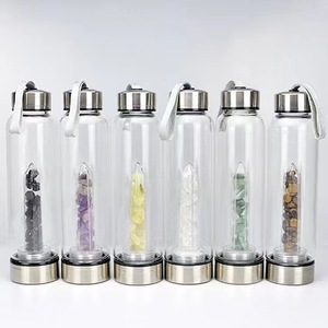 厂家直供 出口水晶碎石能量水杯塑料柱子便携创意礼品跨境 玻璃杯