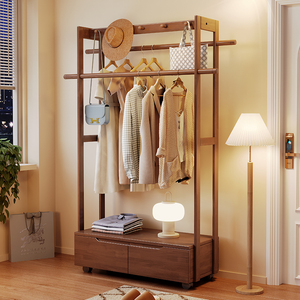 实木挂衣架落地卧室衣帽架客厅可移动置物架床边开放式衣服收纳架