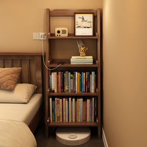 北欧实木书架家用简易多层置物架落地卧室床边梯形学生书本收纳架