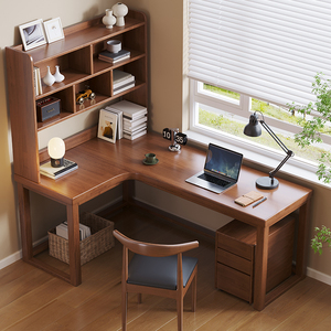 实木转角书桌双人7字型办公桌子家用拐角电脑桌L型靠窗长条写字桌
