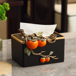 中式创意柿子纸抽盒复古风纸巾盒家用客厅茶几餐桌装饰抽纸盒摆件