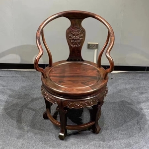 老挝大红酸枝交趾黄檀转转椅红木中式休闲椅清式明式雕花鸟圆椅子