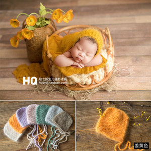 哈七新生儿摄影道具菠萝针织小帽子儿童影楼拍照道具宝宝拍摄服装