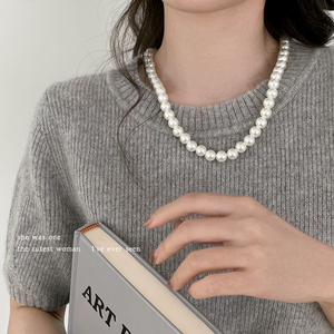 玻璃珍珠项链轻奢小众女款2024新款法式高级设计感颈链气质锁骨链