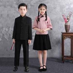 儿童中山装女童唐装青年装民国服装学生合唱服中国风朗诵六一演出